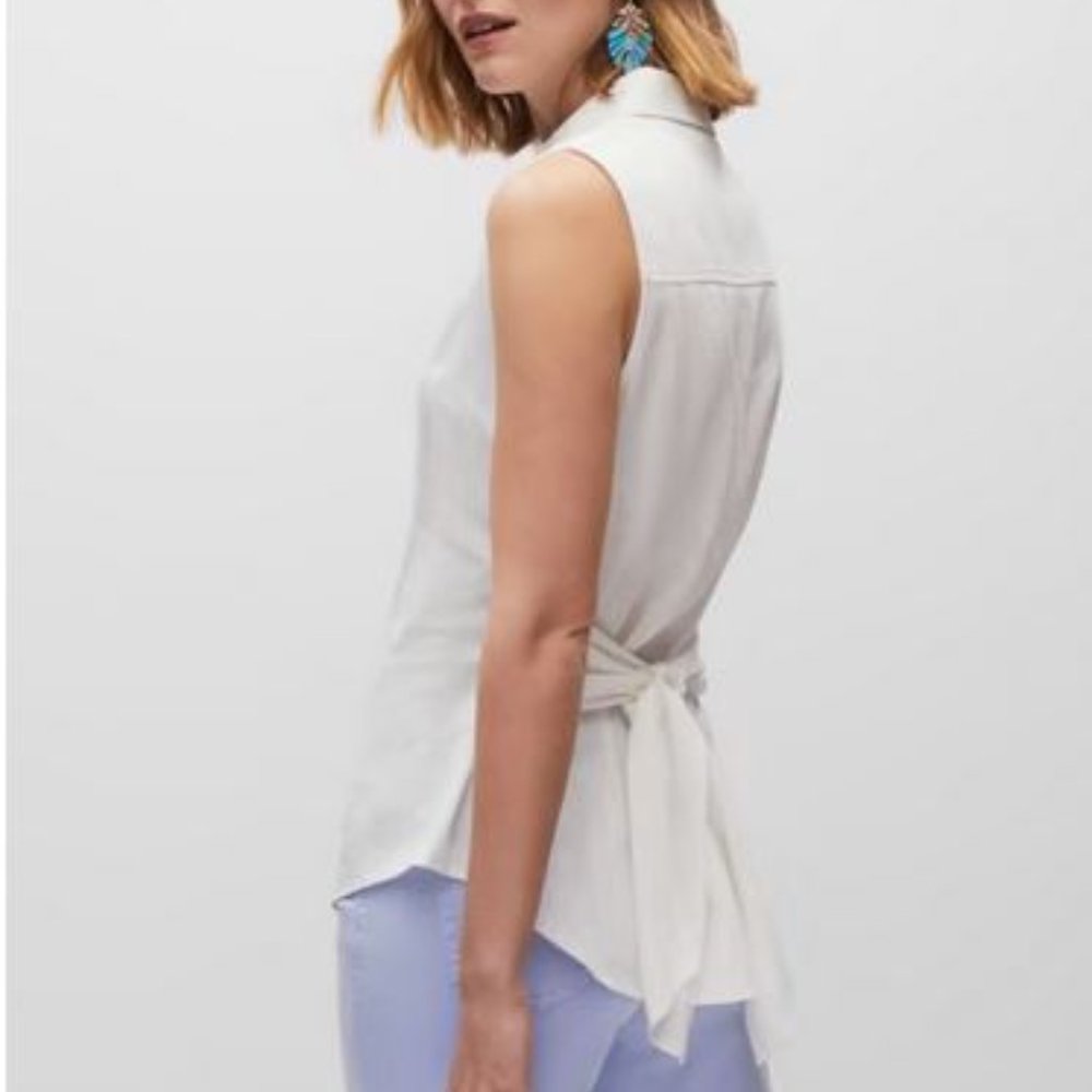 MELANIE LYNE: Tie Front Button Down Shirt - ivory - Picture 3 of 11